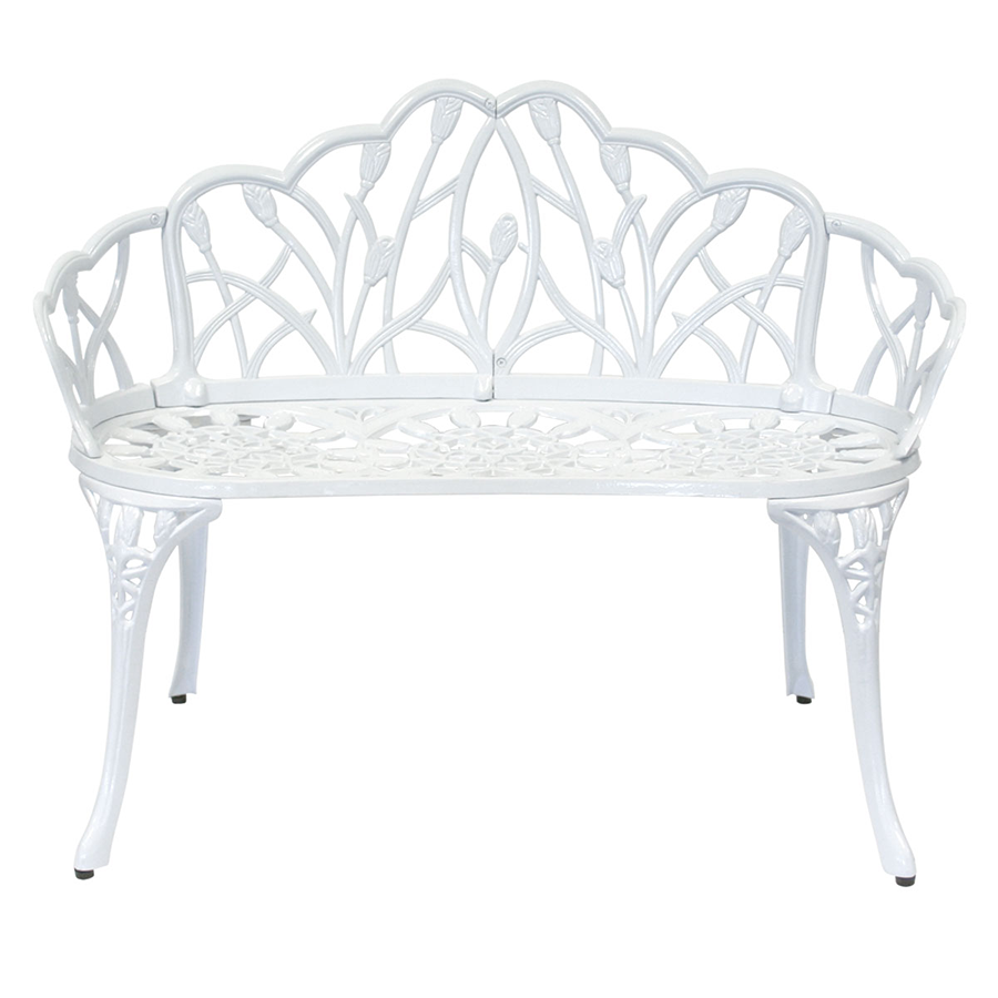 Charles Bentley White Tulip Metal Patio Bench